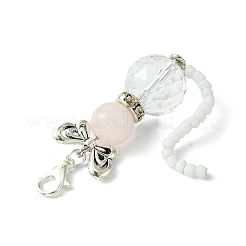 Cat Shape Natural Rose Quartz & Glass Pendant Decorations&nbsp;HJEW-TA00197