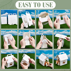 取っ手と窓付きの紙製ギフト包装箱  ペットの犬のパーティー用  家の形  ホワイト  10x12x18cm&nbsp;CON-WH0095-186