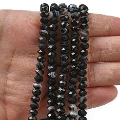 天然バンデットアゲートビーズ連売り  ロンデル  多面カット  染め＆加熱  ブラック  5.5~6.5x4.5mm  穴：1mm  約91~94個/連  15.35''（39cm）〜15.43''（39.2cm）&nbsp;G-D344-A34-01