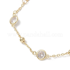Adjustable Brass Clear Cubic Zirconia Flat Round Link Chains Slider Bracelets&nbsp;BJEW-JB12326