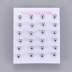 変色しにくい304ステンレススチールボールスタッドピアス  ステンレス鋼色  5mm  ピン：0.8mm&nbsp;EJEW-F0061-06E-P