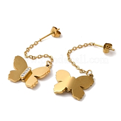ステンレス製のスタッドのピアス  女性用ラインストーン耳糸  蝶  18KGP本金メッキ  58x21mm&nbsp;EJEW-C110-03G