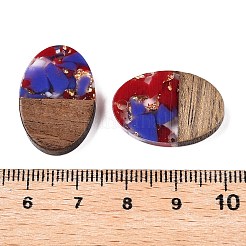 透明樹脂とクルミ材のペンダント  ゴールド箔のオーバルチャーム  ブラウン  23x15.5x3.5mm  穴：2mm&nbsp;RESI-T057-04F