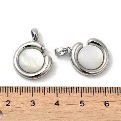 真鍮パヴェシェルペンダント  フラットラウンドのチャーム  プラチナメッキ  19x16x6mm  穴：4x3mm&nbsp;KK-M270-47P