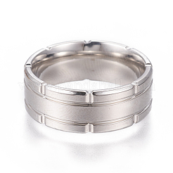 304ステンレススチール指輪  キュービックジルコニア付き  ワイドバンドリング  ステンレス鋼色  サイズ7~10  17~20mm&nbsp;RJEW-F098-14P