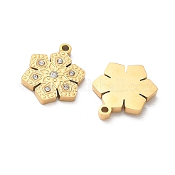 304ステンレススチールチャーム  クリスタルラインストーン付き  ペタリンチャーム  18KGP本金メッキ  15x11.5x2mm  穴：1.2mm&nbsp;STAS-B142-09G