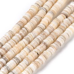 天然淡水シェルビーズ連売り  ディスク/フラットラウンド  ヒシビーズ  シェルの破片  小麦  7~8x0.5~2.5mm  穴：0.8mm  約204個/連  15.16インチ（38.5cm）&nbsp;X-SHEL-N003A-02