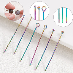 90個3スタイル304ステンレススチールピンセット  ボールヘッドピン & フラットヘッドピン & アイピン  虹色  30x0.6mm  22ゲージ  ヘッド：1.4~1.9mm  30個/スタイル&nbsp;STAS-UN0049-44