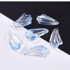 クリアガラスペンダント  グリッターパウダー付き  葉  ライトブルー  20x11x4.5mm  穴：1.2mm&nbsp;GLAA-L027-H06