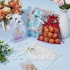 40個 4色 3Dフラワーオーガンジー巾着バッグ  キャンディ保存袋  長方形  ミックスカラー  17.7x13.2x0.01cm  10個/カラー&nbsp;OP-BBC0001-06A