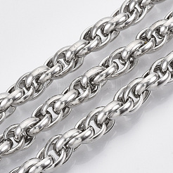 変色しにくい304ステンレススチールロープチェーン  スプールで  溶接されていない  ステンレス鋼色  リンク：11x9x3mm  約16.4フィート（5m）/ロール&nbsp;STAS-R100-28