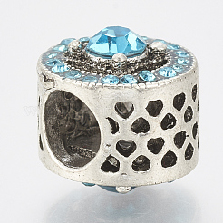 合金ラインストーンのヨーロッパのビーズ  大穴ビーズ  中空  コラム  アンティークシルバー  アクアマリン  12x13mm  穴：5mm&nbsp;MPDL-Q209-058AS-01