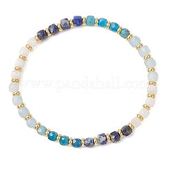 Natural Lapis Lazuli & Aquamarine & Rainbow Moonstone & Apatite Beaded Stretch Bracelets&nbsp;BJEW-JB13485-02