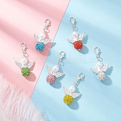 6Pcs Angel Polymer Clay & Crystal Rhinestone Pendant Decorations&nbsp;HJEW-JM04543