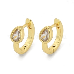 Teardrop Brass Micro Pave Clear Cubic Zirconia Hoop Earrings&nbsp;EJEW-D311-132G