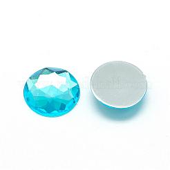 アクリルラインストーンフラットバックカボション  多面カット  底面銀メッキ  半円/ドーム  シアン  8x3mm&nbsp;GACR-Q008-8mm-04