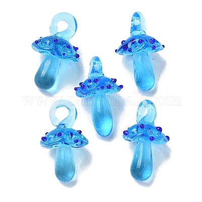 手作りランプワークペンダント  バンピー  キノコ  ドジャーブルー  24.5~29.5x15~18.5mm  穴：2~5mm&nbsp;LAMP-M021-01N-1