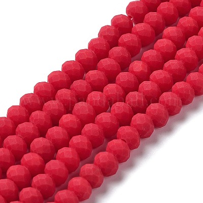 ガラスビーズ連売り  多面カット  艶消し  ロンデル  クリムゾン  10mm  穴：1mm  約63~65個/連  19.2~20インチ（48~50cm）&nbsp;X-EGLA-A034-P10mm-MD22-1