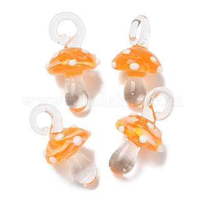 手作りランプワークペンダント  バンピー  キノコ  オレンジ  24.5~29.5x15~18.5mm  穴：2~5mm&nbsp;LAMP-M021-01B-1