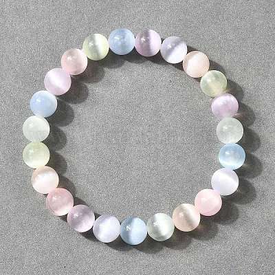 天然セレナイトのラウンドビーズストレッチブレスレット（男女兼用