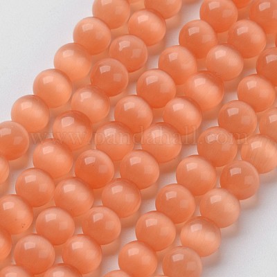 キャッツアイビーズ  ラウンド  ライトサーモン  10mm  穴：1mm  約39個/連  15インチ&nbsp;CER10mm55-1