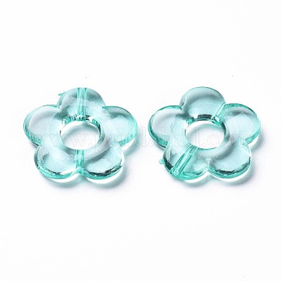 透明なアクリルビーズフレーム  花  ターコイズ  19x20x3.5mm  穴：1.6mm  内径：6.5mm  約632個/500g&nbsp;TACR-S154-29B-68-1