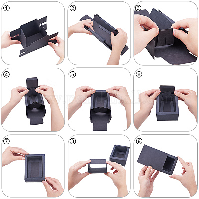 クラフト紙の折りたたみボックス  引き出しボックス  長方形  ブラック  8.3x8.3x3.2cm  20個/セット&nbsp;CON-BC0004-32A-B-1