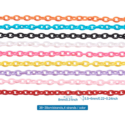 ABSプラスチックアズキチェーン  オーバル  ミックスカラー  15~15-3/8インチ（38~39cm）  5.5~6mm  9色  1連/色  1連売り/箱&nbsp;KY-BT0001-001-1