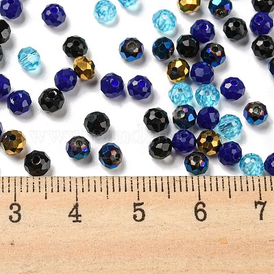 ガラスビーズ  多面カット  ロンデル  ミディアムブルー  4x3mm  穴：0.4mm  約6800個/500g&nbsp;EGLA-A034-LM4mm-36-1