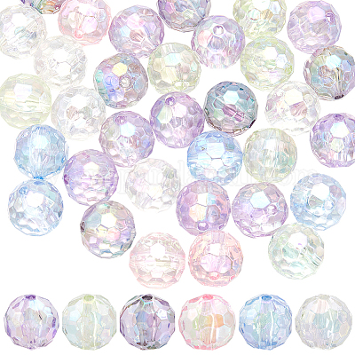 40個透明アクリルビーズ 多面カット ラウンド ミックスカラー