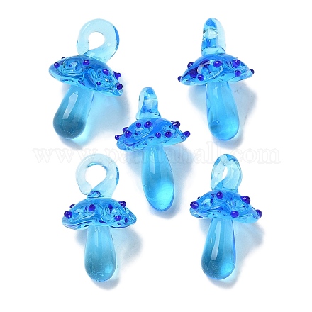 手作りランプワークペンダント  バンピー  キノコ  ドジャーブルー  24.5~29.5x15~18.5mm  穴：2~5mm&nbsp;LAMP-M021-01N-1