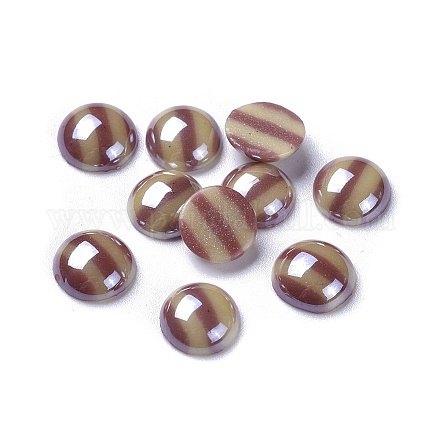 不透明ガラスカボション  縞模様  半円  カラフル  9.5~10x3.5mm&nbsp;GGLA-S038-11G-10mm-1