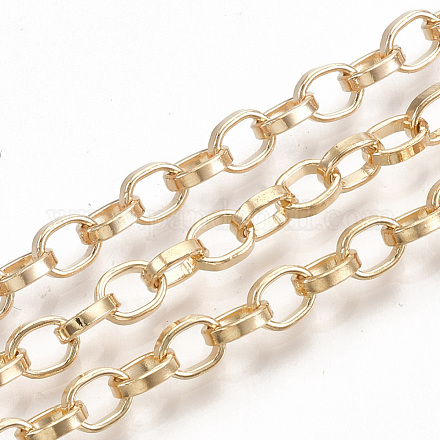 アイアン製アズキチェーン  溶接されていない  スプールで  フラットオーバル  ライトゴールド  5.5x4.3x1.2mm  約164.04フィート（50m）/ロール&nbsp;CH-T001-02KC-1