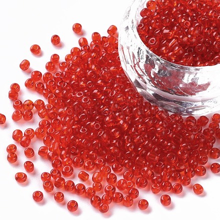 ガラスシードビーズ  トランスペアレント  ラウンド  レッド  8/0  3mm  穴：1mm  約10000ビーズ/ポンド&nbsp;SEED-A004-3mm-5-1
