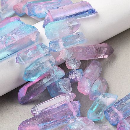 ツートンの天然水晶ビーズ連売り 染め ファセット弾丸 トップ掘削