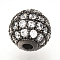 Brass Micro Pave Cubic Zirconia Beads, Cadmium Free & Lead Free, Round, Clear, Gunmetal, 12mm, Hole: 2mm
