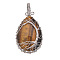 Natural Tiger Eye Pendants, Teardrop, Wire Wrapped, 48x25mm
