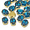 Sew on Rhinestone, Multi-strand Links, Glass Rhinestone, with Brass Prong Settings, Garments Accessories, Faceted, Oval, Golden, Capri Blue, 14x10x6.5mm, Hole: 1mm