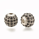 合金ビーズ  ラインストーン付き  ラウンド  ジェット  プラチナ  8x8mm  穴：1.5mm&nbsp;PALLOY-S066-02A-P-2
