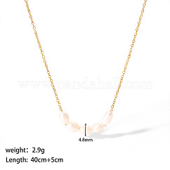 Elegant Rice Natural Freshwater Pearl Cluster Necklaces with 304 Stainless Steel Chains for Women, Floral White, Real 18K Gold Plated, 15.75 inch(40cm), Bead: 4.8mm