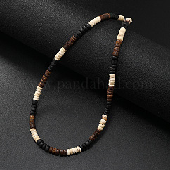 Retro Men's Coconut & Shell & Hematite Heishi Beaded Necklaces, with Iron Extender & Alloy Lobster Clasp, Surf Vacation Necklaces, White, 17.32 inch(44cm)