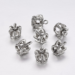 チベットスタイル合金3 Dクラウンチャーム  カドミウムフリー＆鉛フリー  アンティークシルバー  14x12x12mm  穴：2mm  約390個/1000g