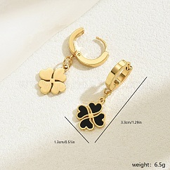 Elegant 201 Stainless Steel Acrylic Clover Hoop Earrings for Women Daily Wear, Golden, 33x13mm