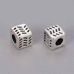 チベット風合金スペーサービーズ  キューブ  アンティークシルバー  鉛フリー＆カドミウムフリー  4.5x4.5x4.5mm  穴：2.5mm&nbsp;LS-LFH10004Y