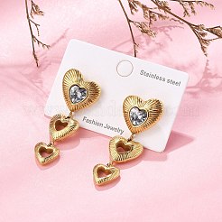 Heart 304 Stainless Steel Clear Cubic Zirconia  Dangle Stud Earrings&nbsp;EJEW-D319-17G