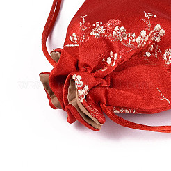 中国刺繍のサテン巾着バッグ  長方形  イヤリング、ブレスレットの包装用のギフトジュエリー包装袋  梅の花模様  ミックスカラー  15x12x0.3cm&nbsp;ABAG-N009-02A