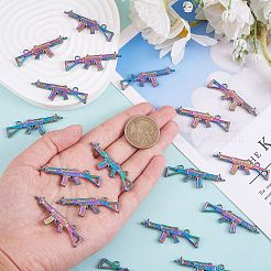 20個の合金ペンダント  カドミウムフリー＆鉛フリー  銃  虹色  15x45x3.5mm  穴：2.5mm&nbsp;FIND-SZ0003-22