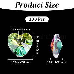 100個のガラスチャーム  ハート  ABカラー  多面カット  クリアAB  10x10x4.5mm  穴：1.2mm&nbsp;GLAA-SP0001-69