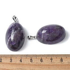 天然石アメジストペンダント  プラチナトーンの真鍮金具が付いた楕円形のチャーム  33.5x19.5x14mm  穴：7x4mm&nbsp;G-A259-03P-01