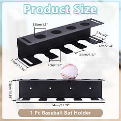 4スロット鉄製壁掛け野球バットディスプレイスタンド  長方形  ブラック  34x7.8x7.8cm&nbsp;ODIS-WH0696-197